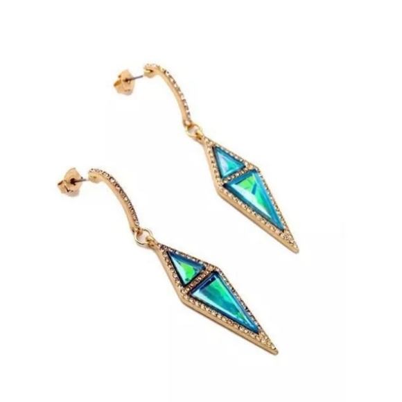 NEW Erica Nikol Blue Opal and Gold Tone Earrings - Picture 3 of 3